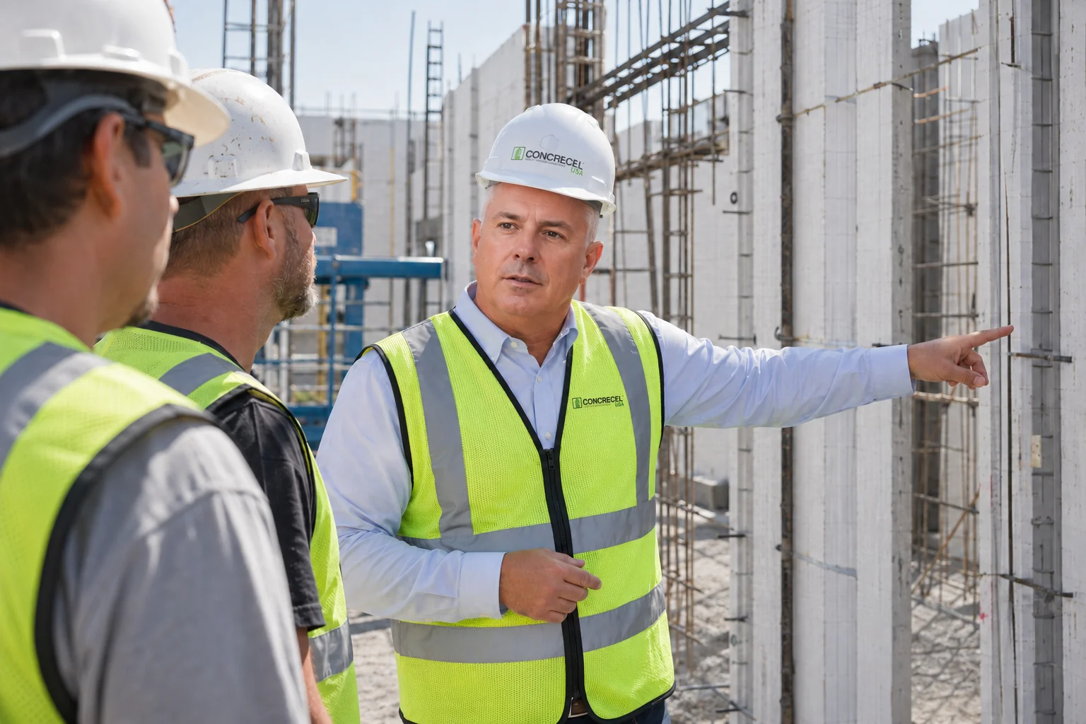 David Gembala reviewing work on a commercial construction site